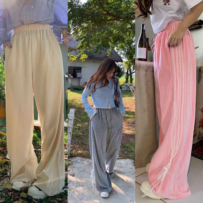 SOMEDRESS | Lace Ribbon Pants | กางเกงวอร์มแถบลูกไม้