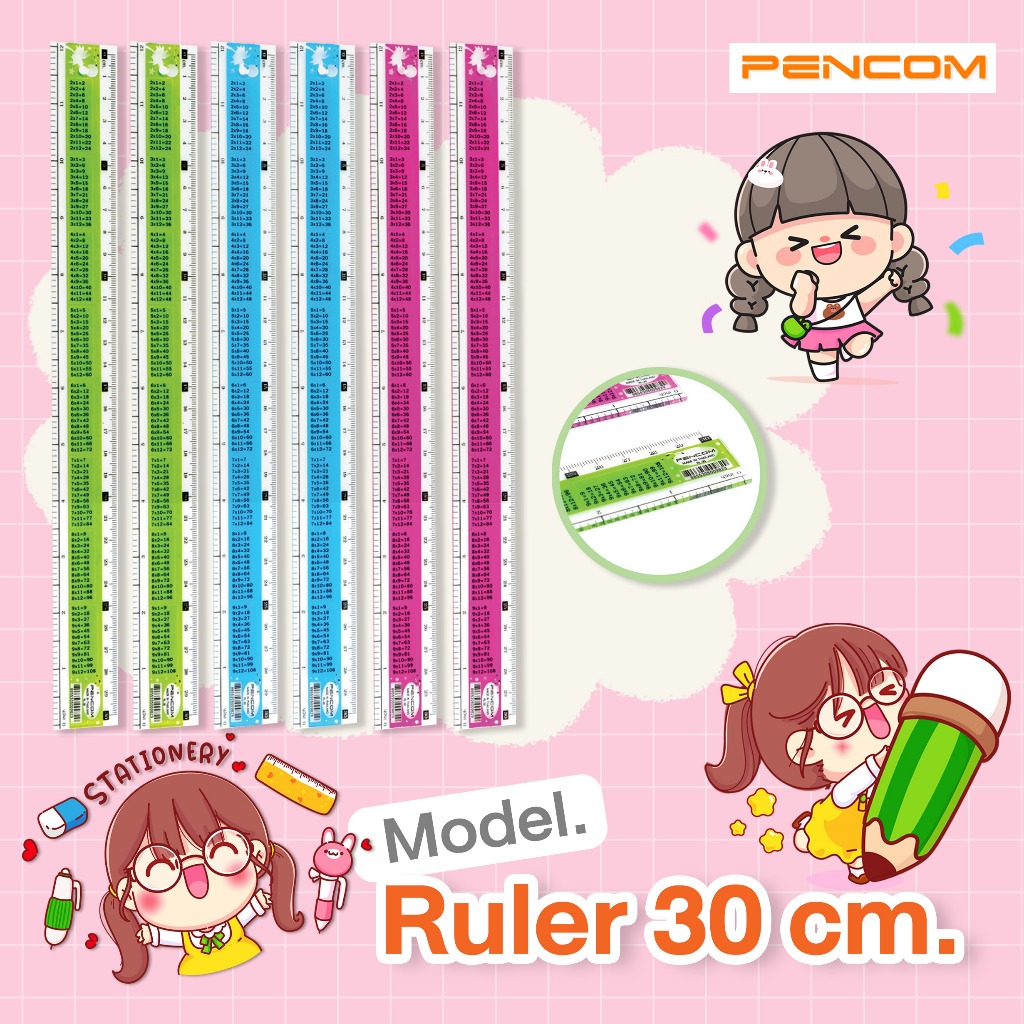 Pencom ไม้บรรทัด 30 ซม. สูตรคูณ (รับใบเสร็จรบกวนแจ้งในหมายเหตุ)