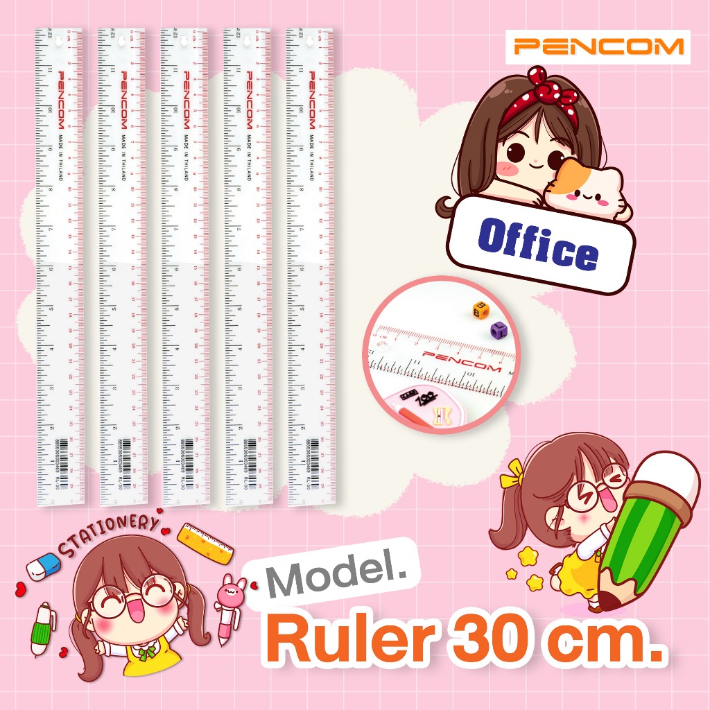 Pencom Ruler 30 cm. ไม้บรรทัด 30 ซม. ใส(รับใบเสร็จรบกวนแจ้งในหมายเหตุ)