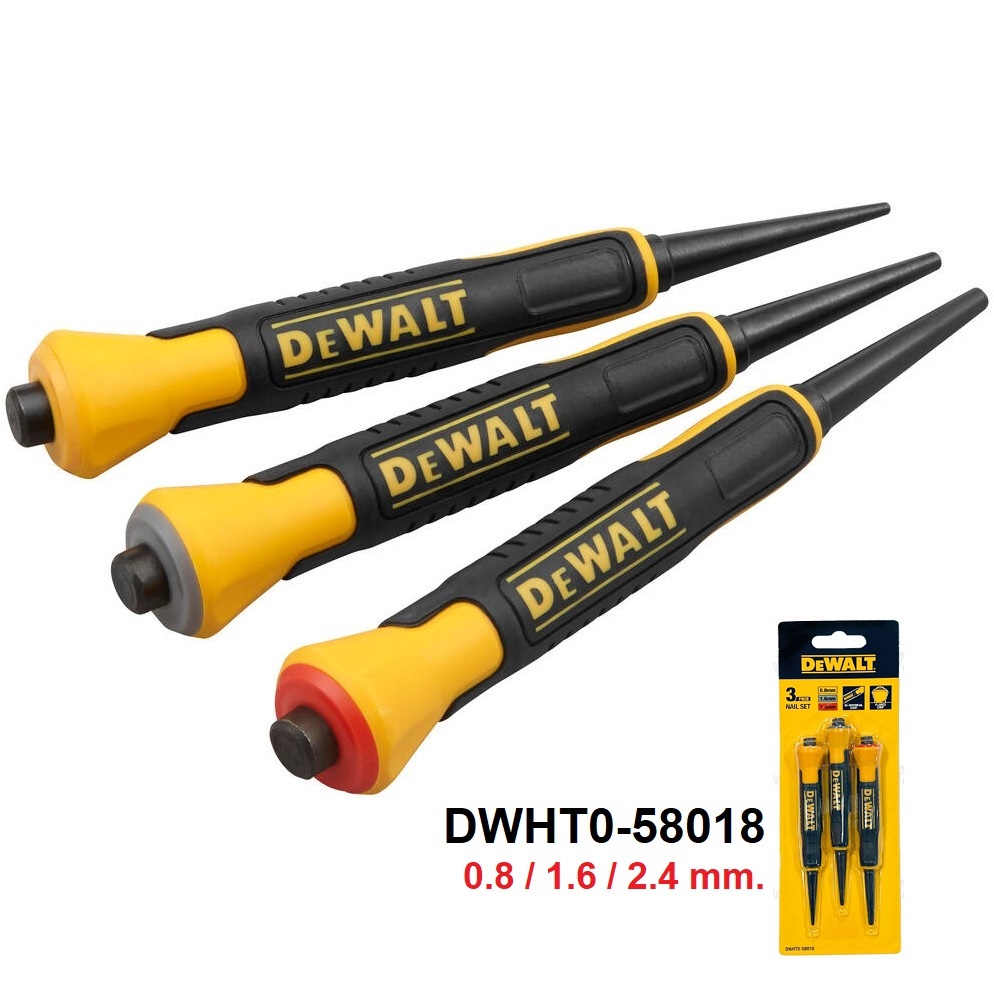 DEWALT ชุดเหล็กส่งตะปู 3ตัว (0.8,1.6,2.4) รุ่น DWHT0-58018 ชุดเหล็กส่งตะปู ตอกนำศูนย์ 3 ชิ้น 0.8-2.4mm ของแท้100%