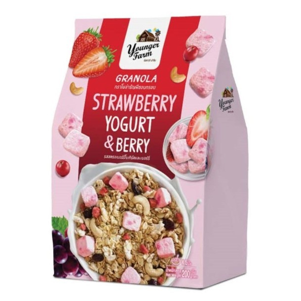 Younger Farm Granola Strawberry Yogurt&Berry Flavor Younger ยังเกอร์ ฟาร์ม รสสตรอเบอร์รี่โยเกิร์ต