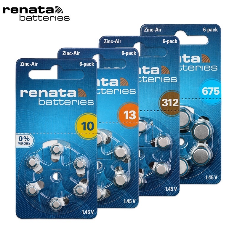 Renata ถ่านเครื่องช่วยฟัง เบอร์ 675 /13 /312/10(1แผง มี 6 ก้อน) ของเเท้100%
