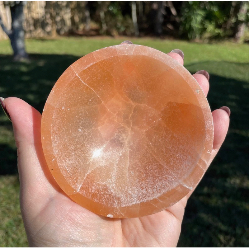 1 PC Peach Selenite Oval Shaped Bowl Large 3.5- 4 inches Reiki Infused