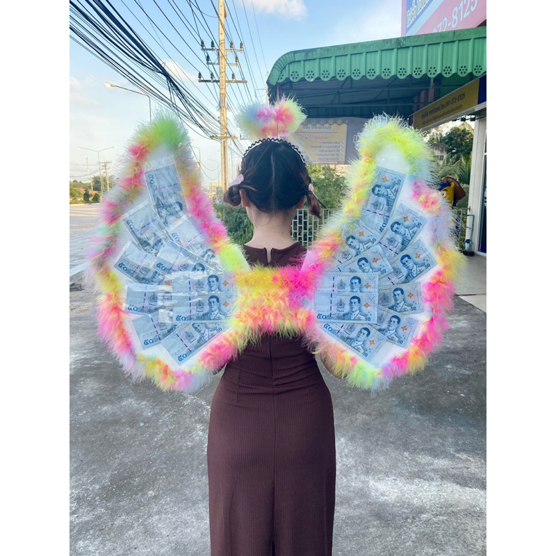 ปีกนางฟ้าจิ๋ว เหมาะกับบัณฑิตน้อย ใส่แบงค์ได้40ใบ ใส่ได้ทุกแบงค์ ปีกเงินรับปริญญา