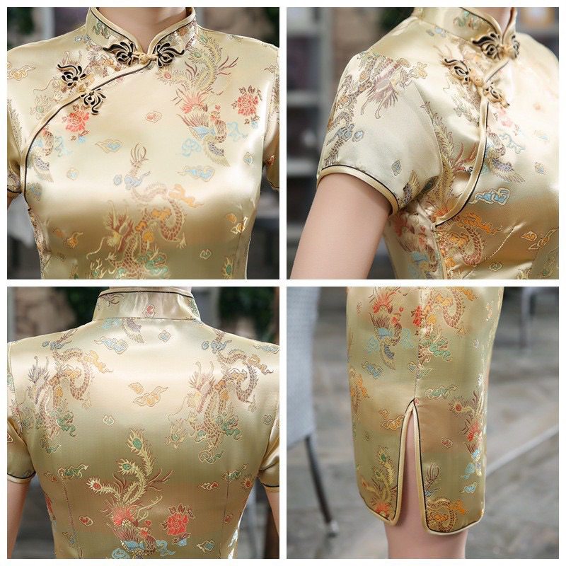 กี่เพ้าสั้นปี่มังกรลายมังกร ชุดกี่เพ้า กี่เพ้า ชุดตรุษจีน สีแดงลายมังกร ตรุษจีนเนื้อผ้านุ่ม สายสบายลายมังกร
