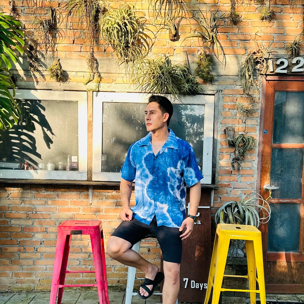 👕เสื้อฮาวายมัดย้อม(มีกระเป๋าหน้าอก) 👕เนื้อผ้าฝ้ายเมมเบิด💯 ใส่สบาย ไม่ร้อน