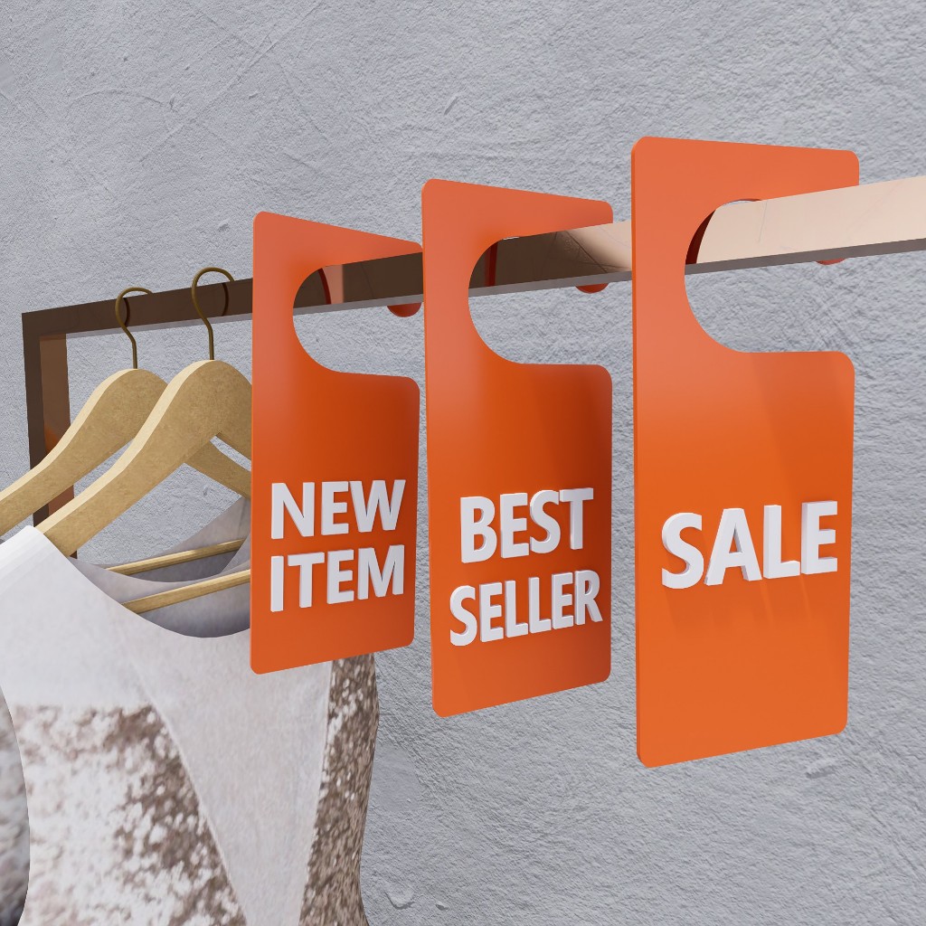 ป้ายแขวนราวเสื้อผ้า ป้าย sale ป้ายแขวนตกแต่งร้าน ป้าย best seller ป้าย new item ติดนูนมีมิติ พร้อมส่ง