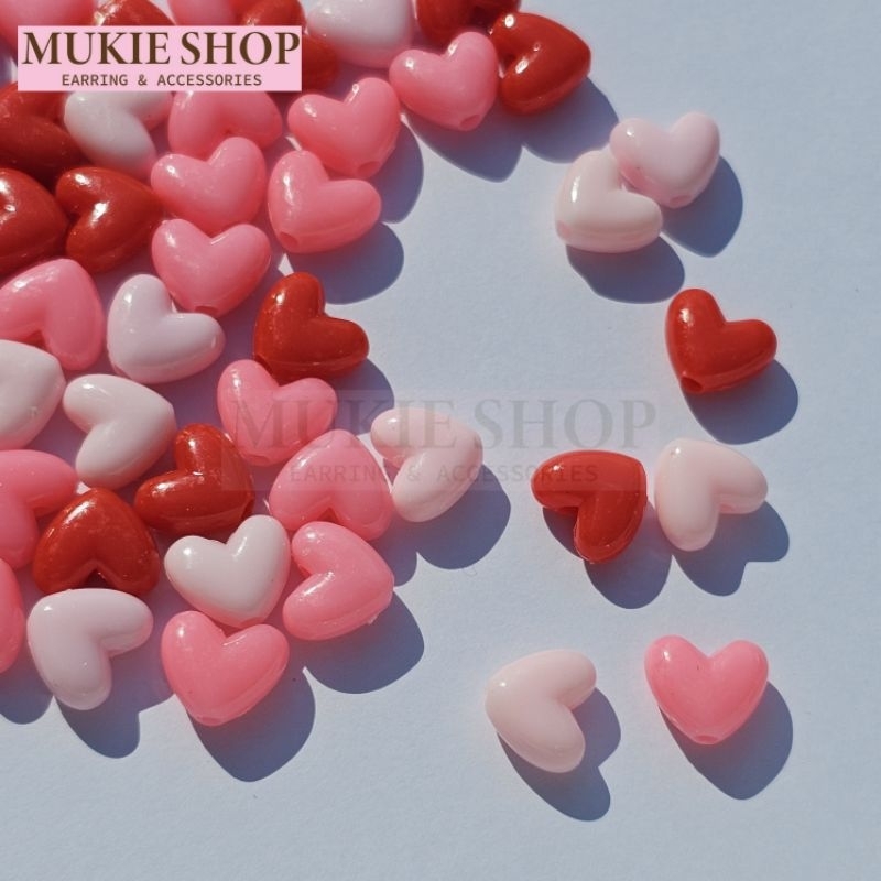 Mukie shop ลูกปัด หัวใจ (แบบแพ็คคละสี) ขนาด 11mmx9.6mm วาเลนไทน์ ลูกปัดพลาสติก มุกี้ ช้อป