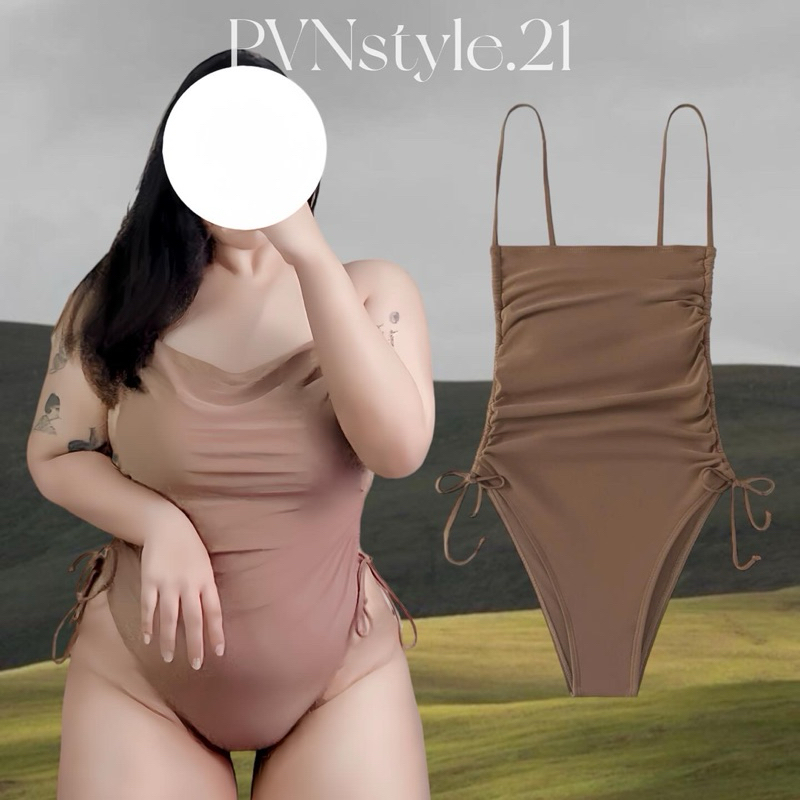 ชุดว่ายน้ำวันพีชสาวอวบอ้วนพลัสไซส์ เสื้อเสริมฟองน้ำ อก 38-48