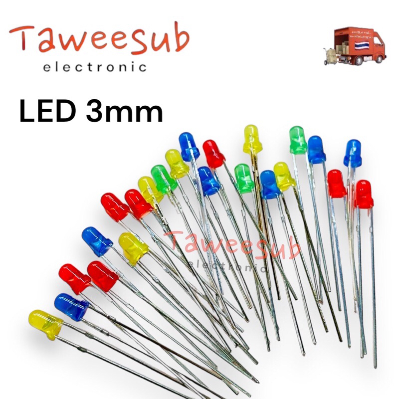 LEDขุ่น 3mm 2ขา ไดโอดเปล่งแสง (แพ็ค 100 ตัว)