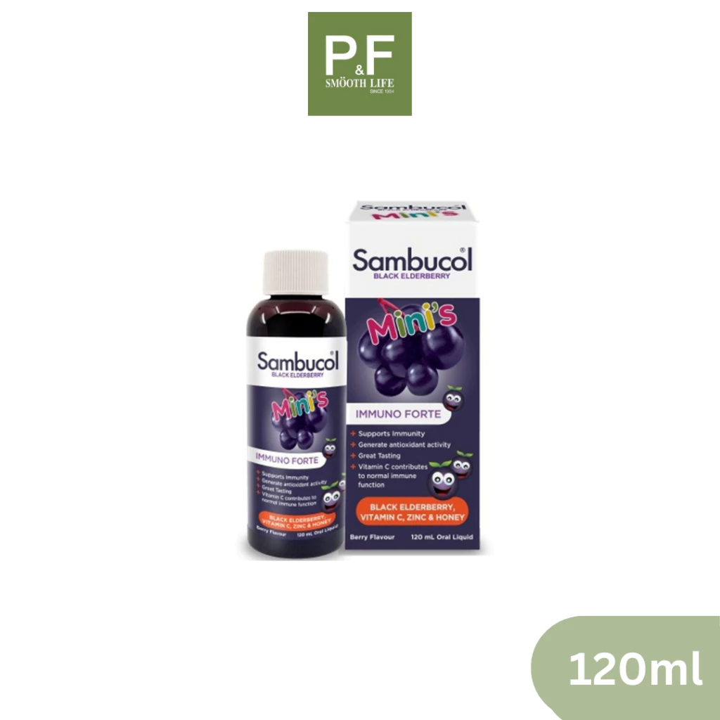 Sambucol แซมบูคอล แบล็ค เอลเดอร์เบอรี่ สูตรออริจินัล 120 ml Black Elderberry Mini’s