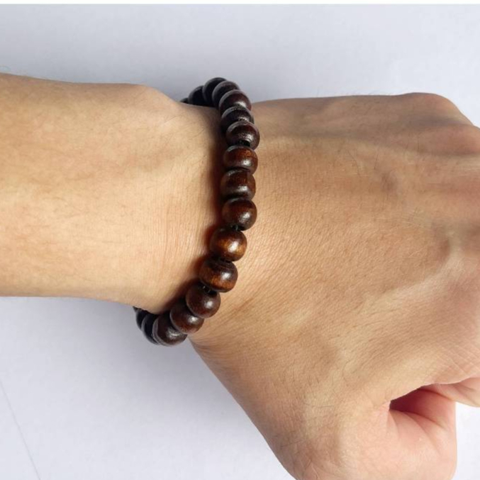 กำไลข้อมือจอมยุทธ กำไลข้อมือผู้ชายลูกประคำสีน้ำตาลขนาดพอดีข้อมือใส่เท่แฟชั่น กำไลข้อมือลูกปัดทำเองวัสดุจากธรรมชาติ
