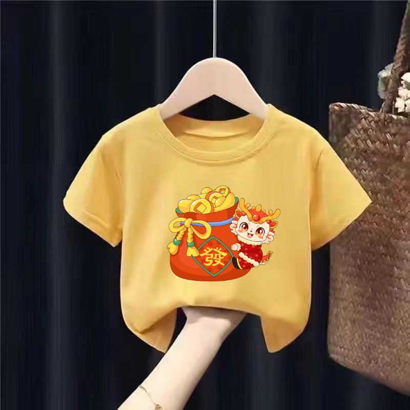 เสื้อยืดเด็กพิมพ์ลายการ์ตูน เนื้อผ้าฝ้าย ลายตรุษจีน Chinese New Year 