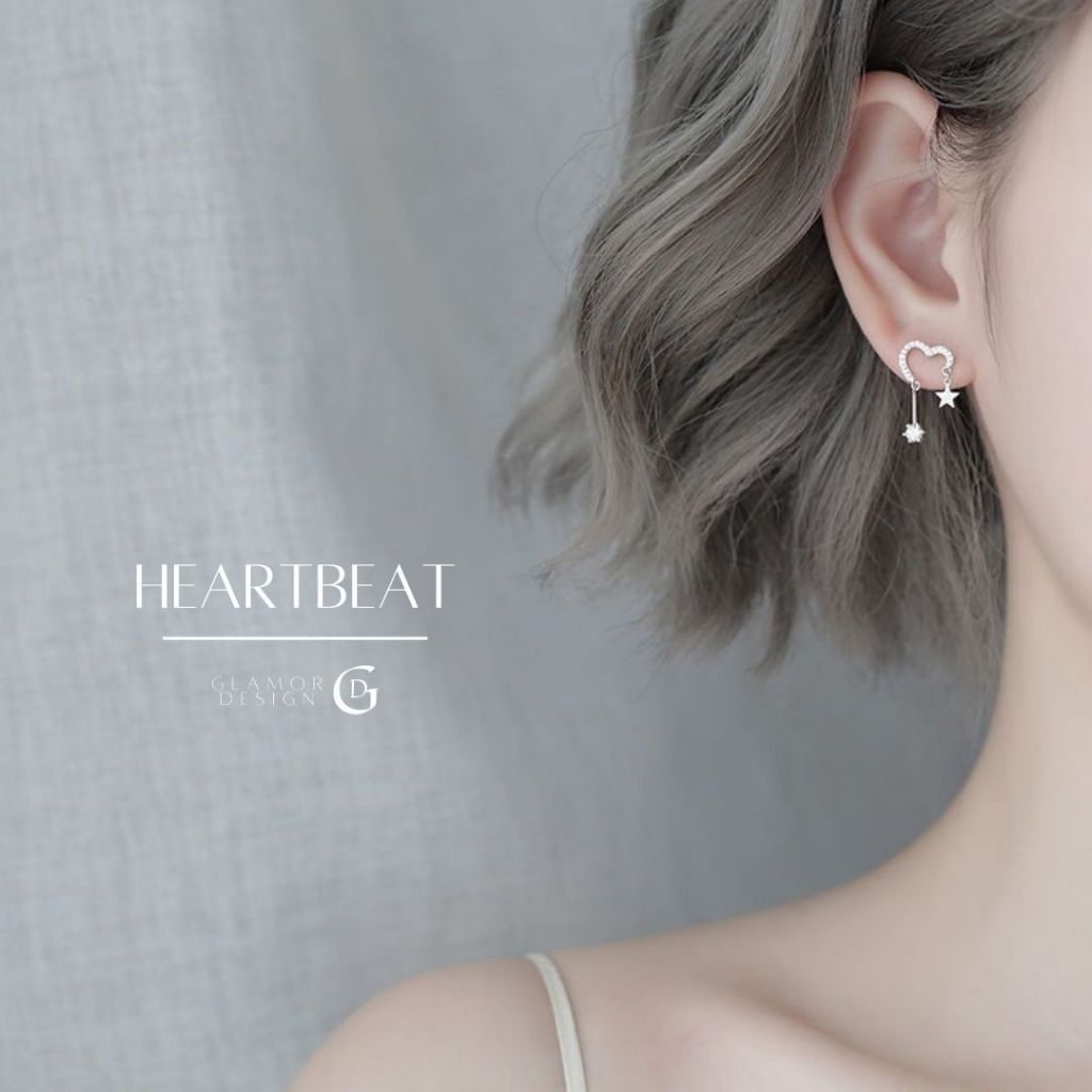 GLAMOR✨ต่างหูเงินแท้ Heartbeat ต่างหูเงิน ต่างหูเงินแท้925 ต่างหูแฟชั่น ต่างหูสไตล์กาหลี ต่างหูเท่ๆ