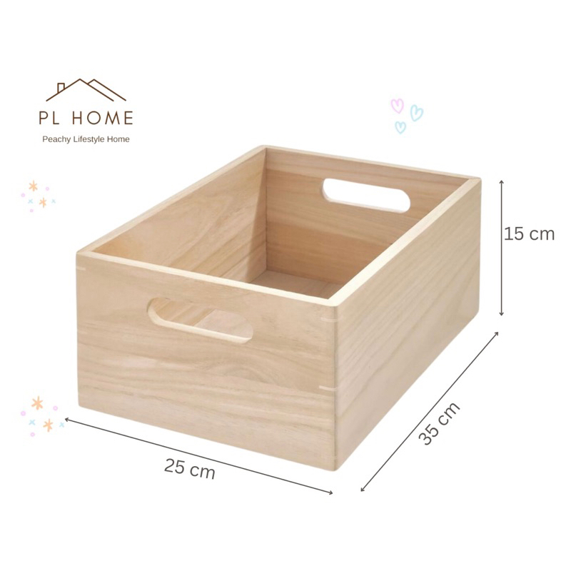 PL22 ลังไม้ กล่องไม้ วางของใช้ในบ้าน ของใช้ในครัว ร้านค้า ทำจากไม้ยางพาราเกรดA สวยงาม แข็งแรง(ราคาต่อชิ้น)