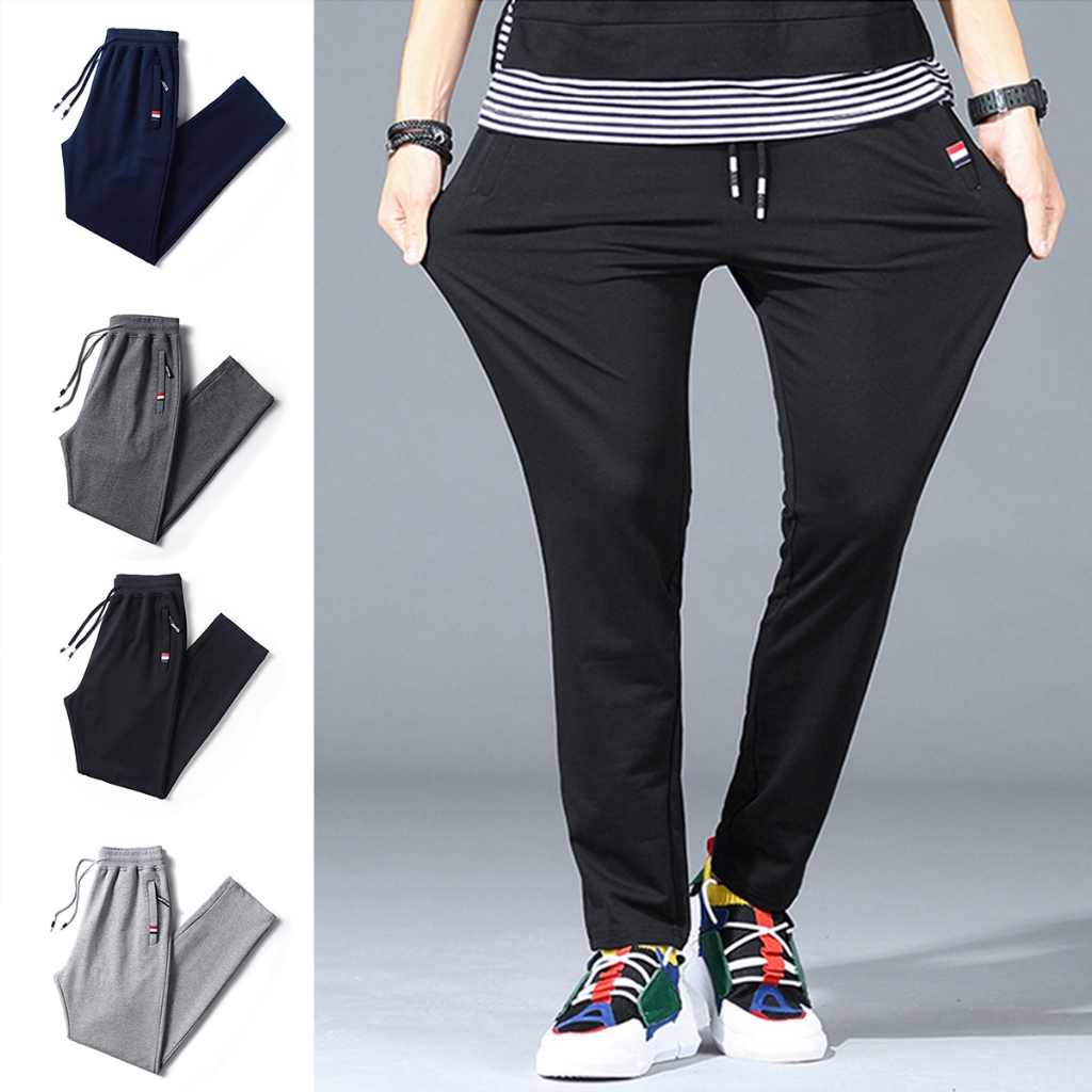 【M-6XL】กางเกงลำลองผู้ชาย กางเกงกีฬาทรงตรง กระเป๋าข้างซิป กางเกงขายาวผู้ชายไซส์ใหญ่หลวม A20#