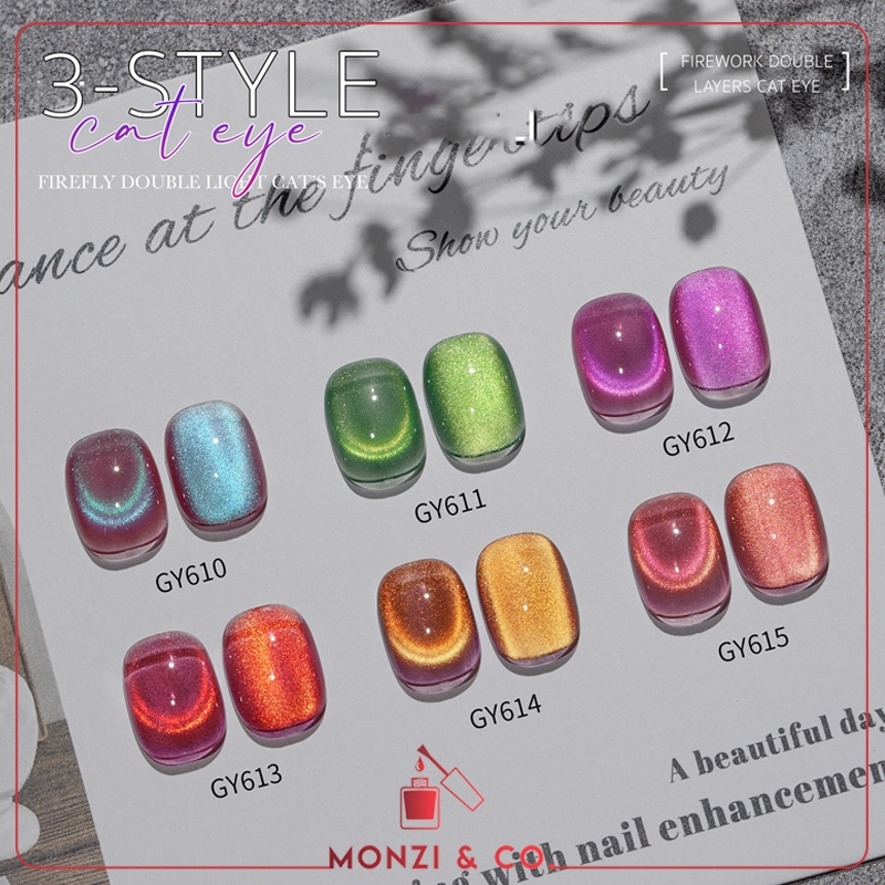 SET GAOY สีเจลอบ Double Cat Eye GY610-615  พร้อมชาร์ต ทาให้เรียบร้อย เป็นสีลูกแก้ว ดึงง่าย เม็ดสีสวย
