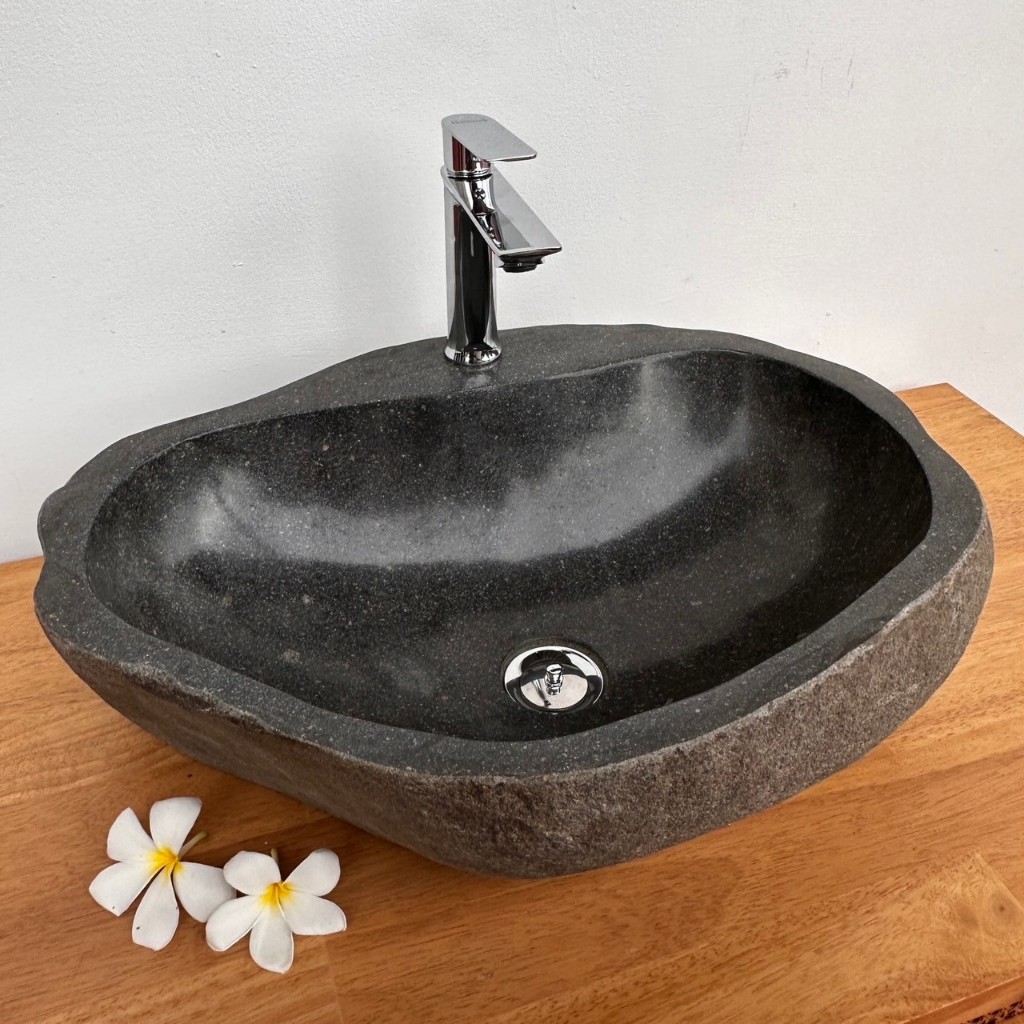 River Stone sink อ่างล้างหน้าหินแม่น้ำแท้ ล้างมือ วางบนเคาเตอร์ งานทำมือ (สินค้าไม่รวมก๊อกน้ำ)