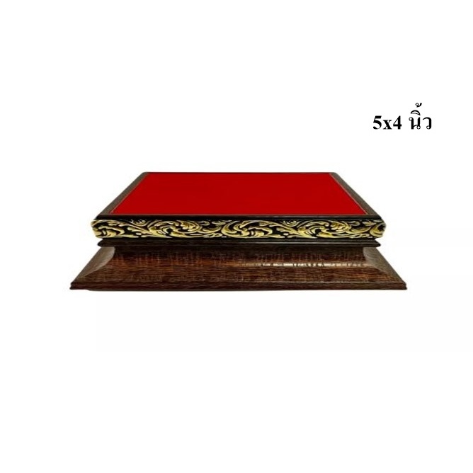 ฐานวางพระ ฐานรองพระ พื้นกำมะหยี่สีแดง กรอบไม้ลายไทย สีโอ้ค ฐานสูง 2 นิ้ว เกรดAA+ [ลายไทยโอ้ค] - รูปที่ 2