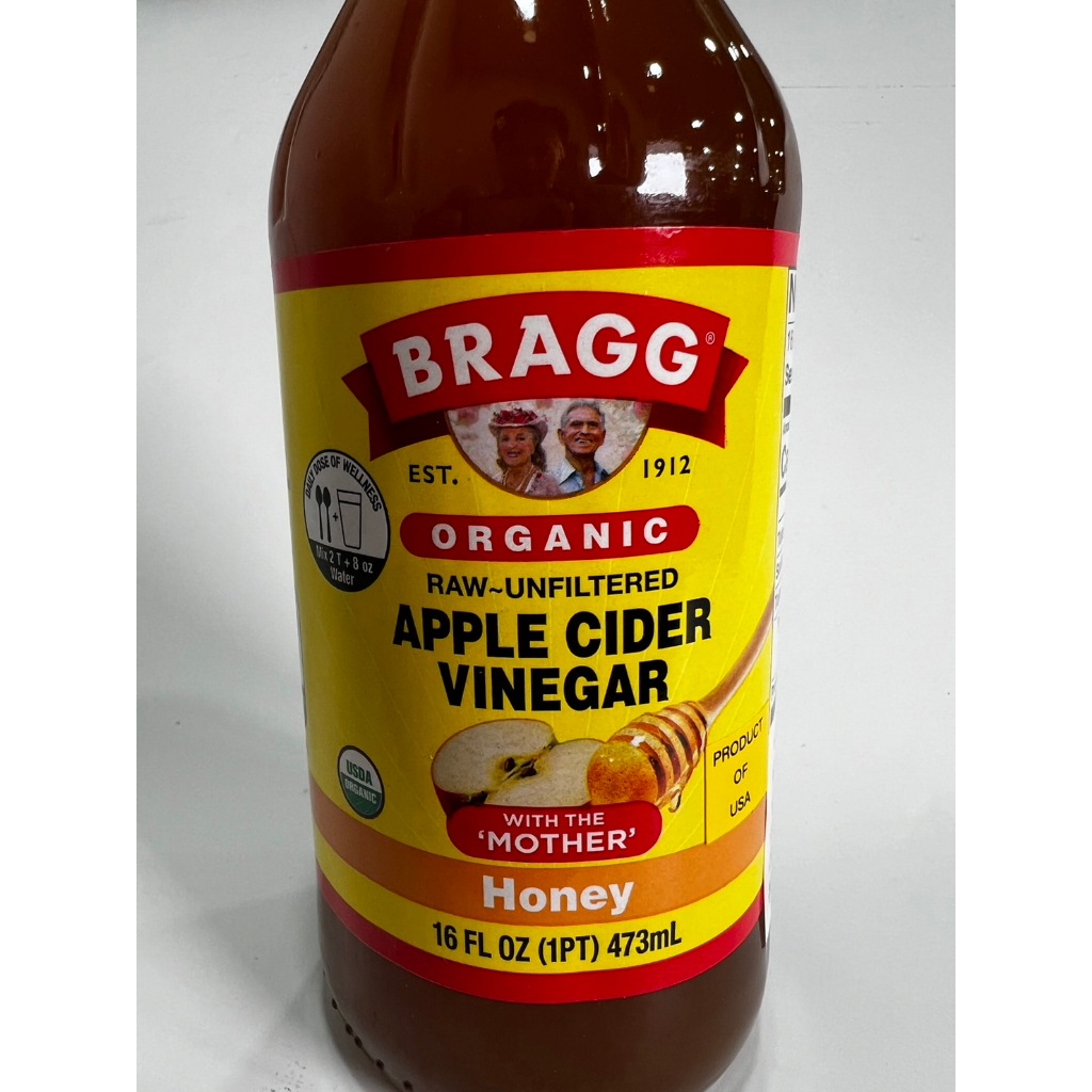 Organic Apple Cider Vinegar Honey Bragg 473ml ไม่ผ่านการกรอง มีตะกอนเยอะ น้ำส้มสายชูสกัด ACV นำเข้าจากอเมริกาพร้อมส่งไทย