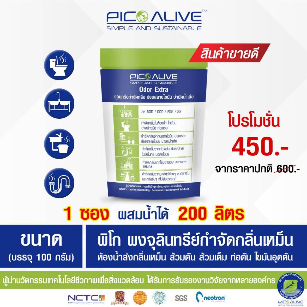 Pico Alive Bio Max Odor Extra ผงจุลินทรีย์ชีวภาพ