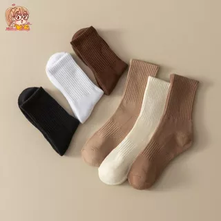 annacny ถุงเท้าข้อกลาง แทบแนวตั้ง สไตล์ญี่ปุ่น 🧦ถุงเท้าแฟชั่น สีพื้น ส่งจากไทย S29