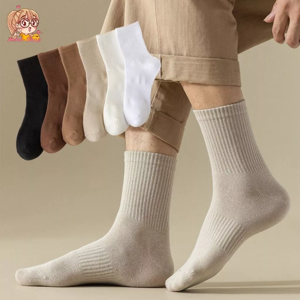 annacny ถุงเท้าข้อกลาง แทบแนวตั้ง สไตล์ญี่ปุ่น 🧦ถุงเท้าแฟชั่น สีพื้น ส่งจากไทย S29