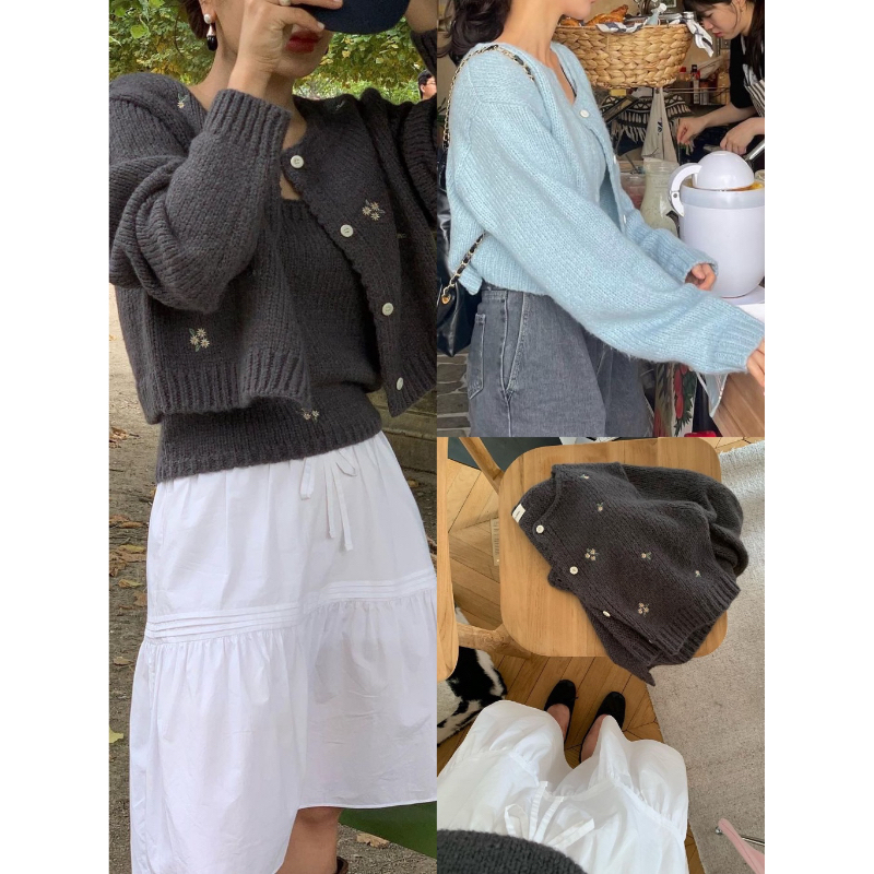 cpjgirlxx | พร้อมส่ง Hana Cardigan + Cami - Set [FW23] เสื้อคาดิแกน เซ็ตสายเดี่ยวปักลายดอกไม้