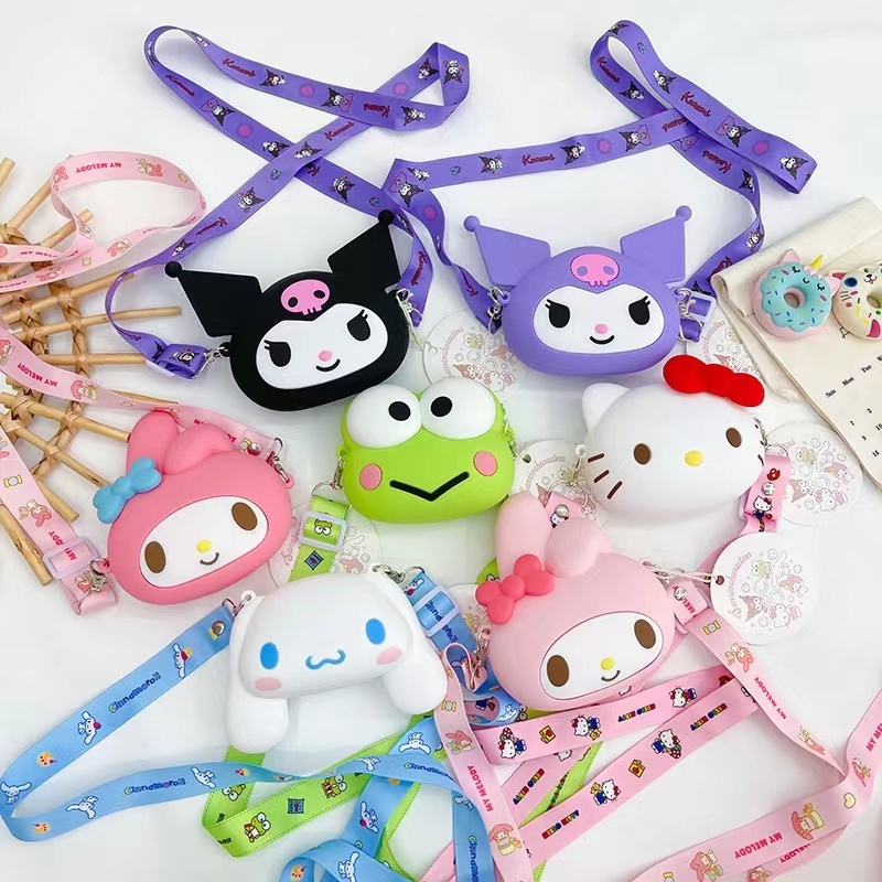 Sanrio กระเป๋าสะพายไหล่ ซิลิโคน ลาย Hello Kitty Kuromi My Melody Labubu ใส่เหรียญได้ ของเล่นสําหรับเด็ก ของขวัญวันเกิด