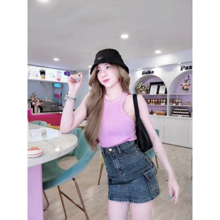 Cc jeans 048 S-5XL กระโปรงยีนส์ แบบสั้น คาร์โก้ สียีนส์สนิม