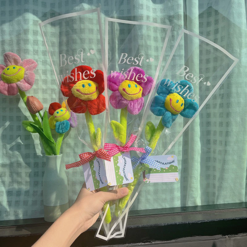 🇹🇭 ดอกไม้รับปริญญา ปัจฉิม 💐🫧 ช่อดอกไม้ตุ๊กตาห่อซองใสพิมพ์ลายผูกโบว์ 💌🌷By Newkwan Studio