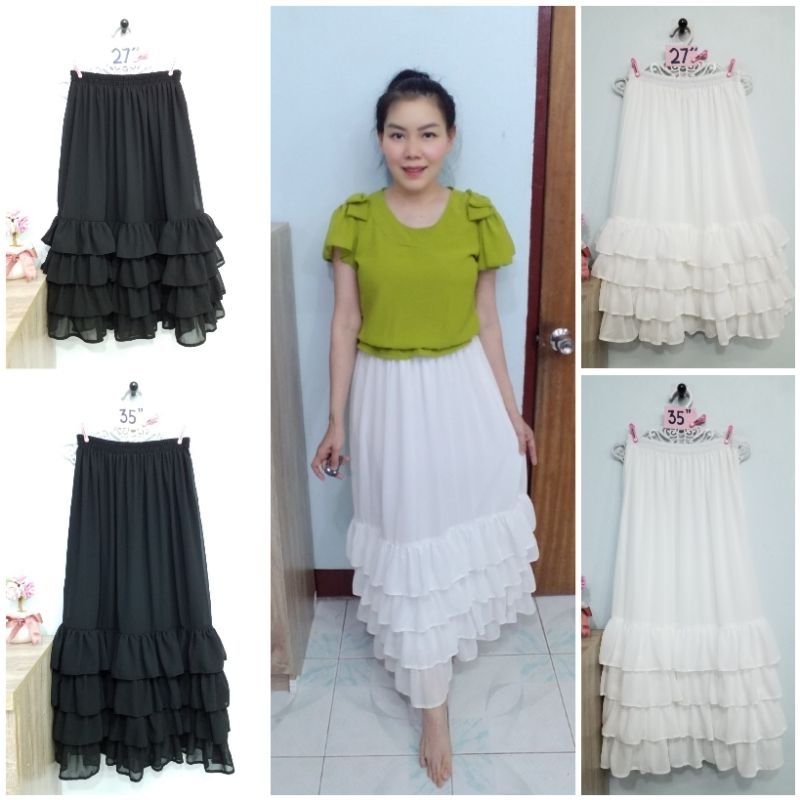 พร้อมส่ง กระโปรงผ้าชีฟอง รุ่น4ชั้น ยาว27",35" สินค้าเป็นงานที่ทางร้านตัดเย็บเองนะคะ