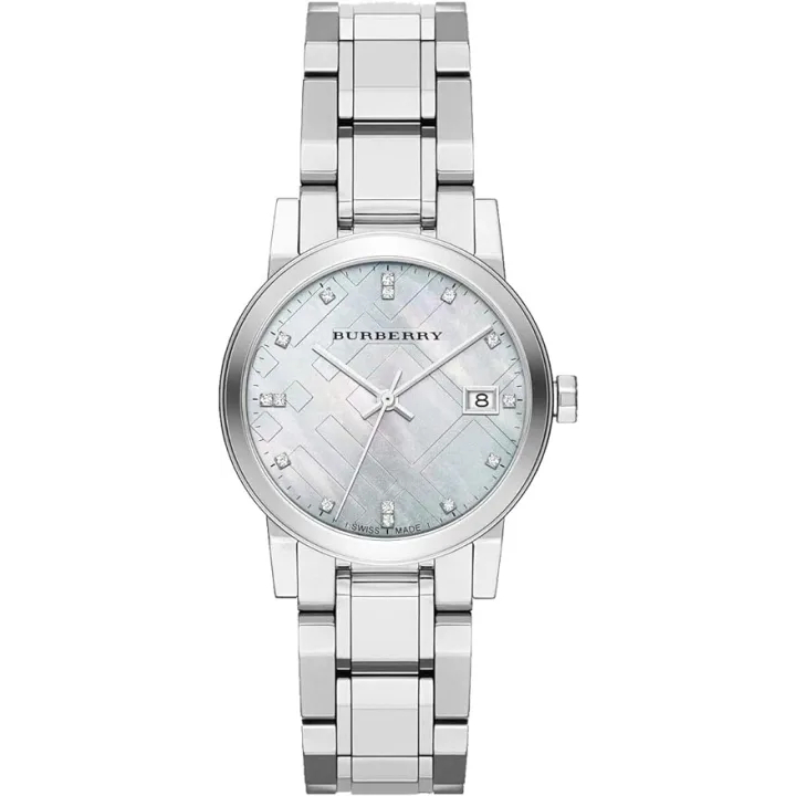 Burberry Ladies Watch 34mm Check Stamped Silver BU9125
