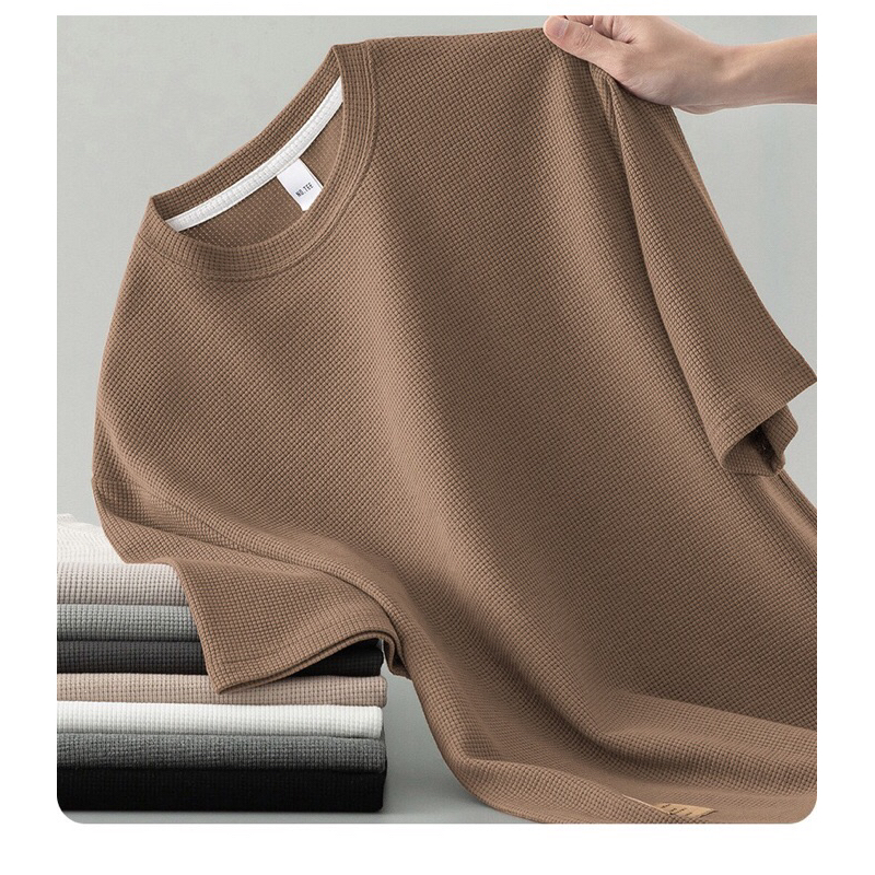 พร้องส่ง เสื้อยืดแขนสั้นผู้ชาย คอกลม ไม่ย้วย ไม่หด ไม่ต้องรีด ผ้านุ่มใส่สบาย เสื้อยืดสีพื้น