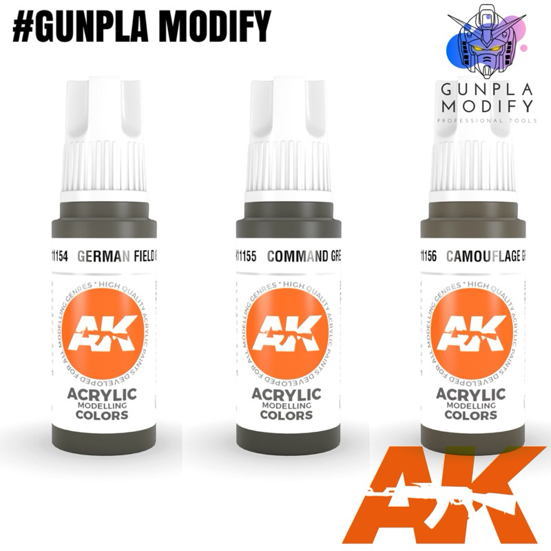 AK Interactive 3G สีอะคริลิคสูตรน้ำ 17 ml German Field Grey, Command Green, Camouflage Green