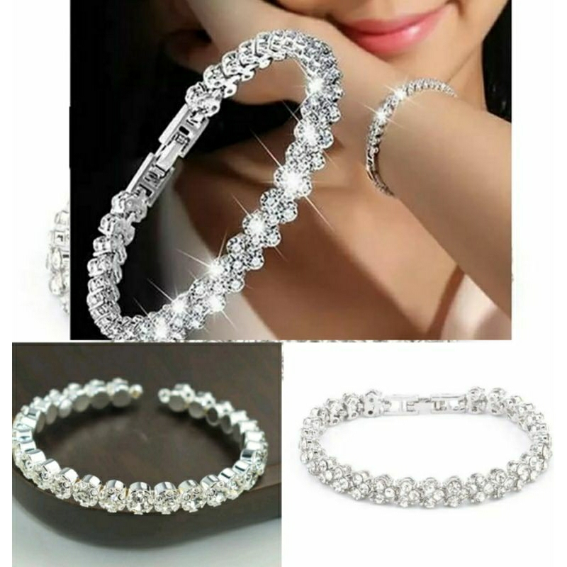 พร้อมส่ง สร้อยข้อมือเงินประดับคริสตัล กำไลเพชร สร้อยข้อมือเพชรคริสตัล สำหรับออกงาน ไปงานแต่ง เพื่อนเจ้าสาว ใส่กับชุดเดรส