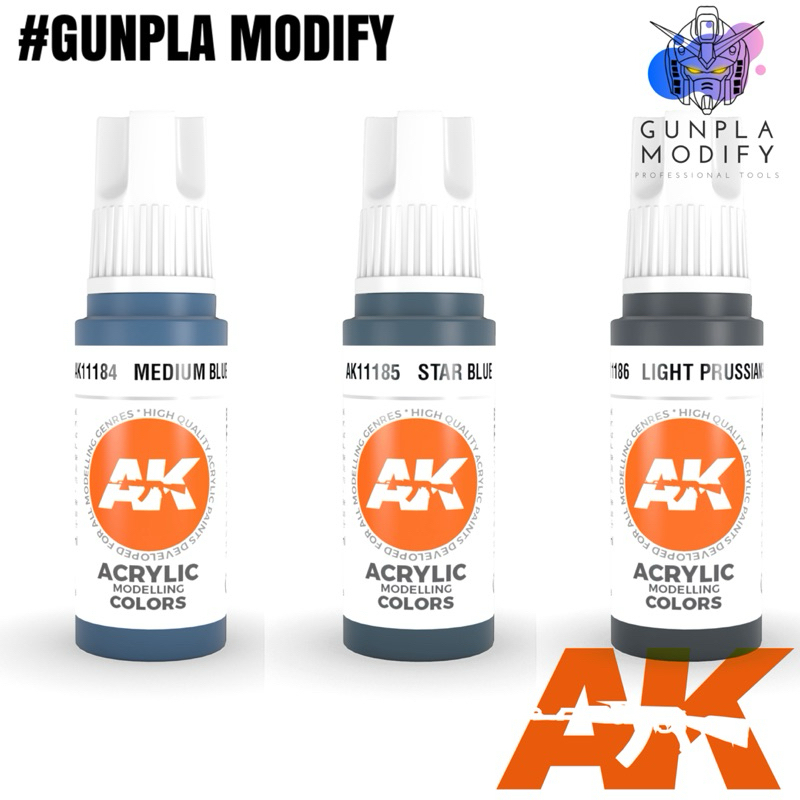 AK Interactive 3G สีอะคริลิคสูตรน้ำ 17 ml Medium Blue, Star Blue, Light Prussian Blue