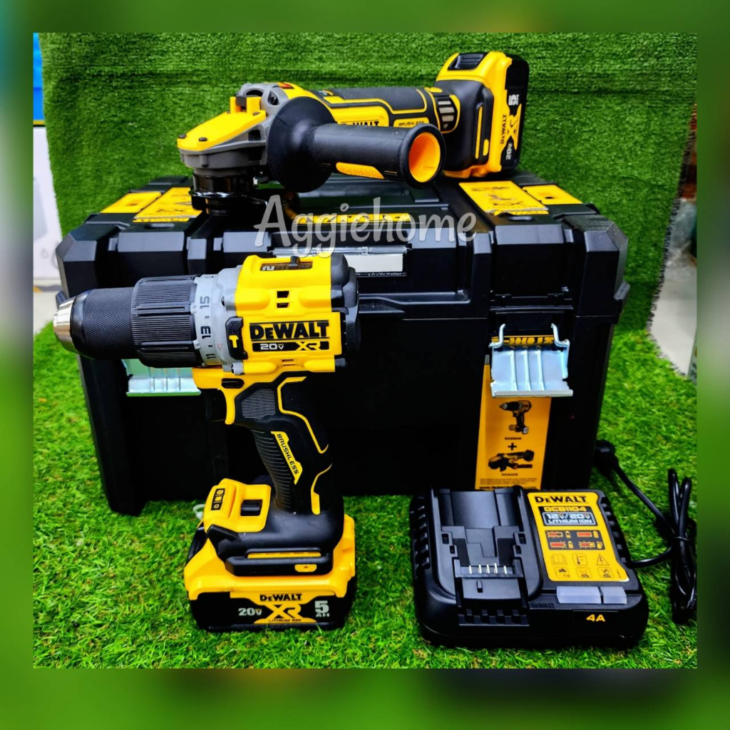 DEWALT ชุดสว่านกระแทกไร้สาย+ครื่องเจีบร์ไร้สาย รุ่น DCK2216P2T-B1 แบตเตอรี่ 5.0AH 2 ก้อน แท่นชาร์จเร
