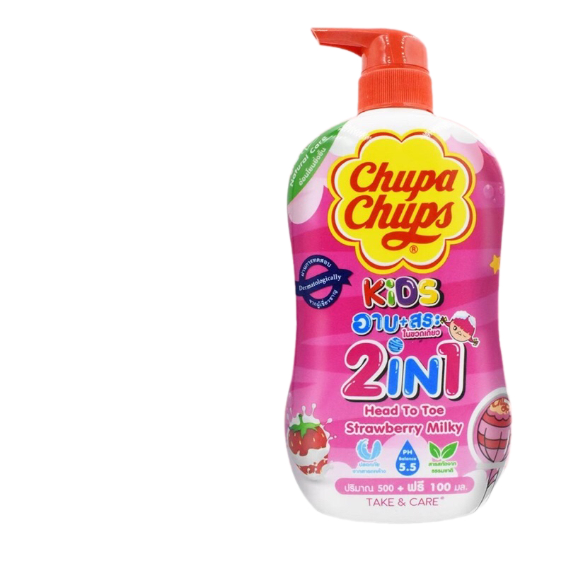 Chupa Chups จูปาจุ๊ปส์คิดส์ HEAD TO TOE ครีมมอาบน้ำสระผม ขนาด 600ml. มี2กลิ่นให้เลือก สตอเบอร์รี่