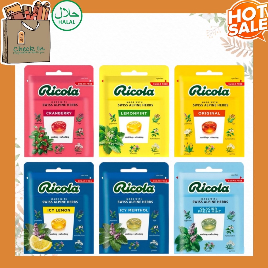 New( ถูกที่สุด พร้อมส่ง) Ricola Swiss Alpine Herb Sugar Free 17.5g  กอม ริโคล่า ลูกอมสมุนไพร ชุ่มคอ 