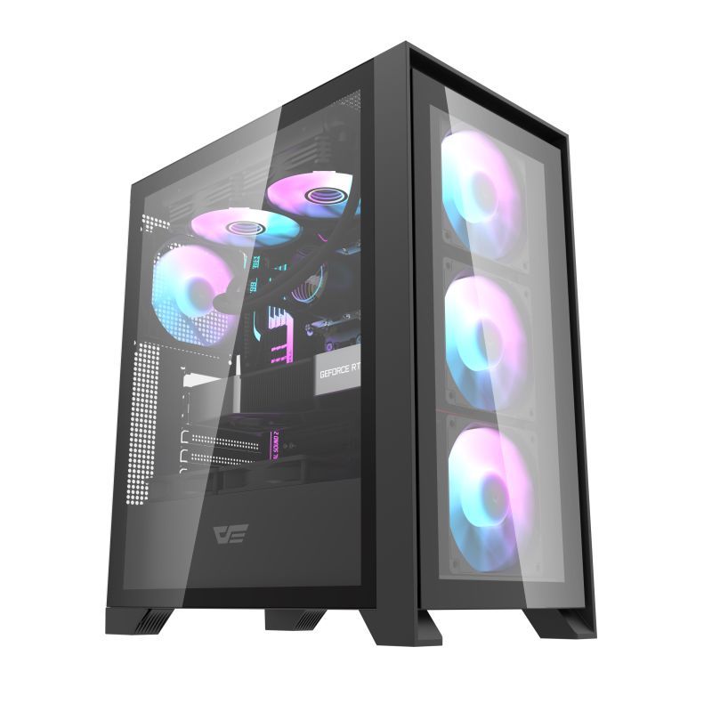 CASE (เคส) DARKFLASH DRX70 (BLACK) (ATX) พร้อมพัดลม RGB 4 ตัว หน้า*3 หลัง*1 รับประกัน 1 ปี