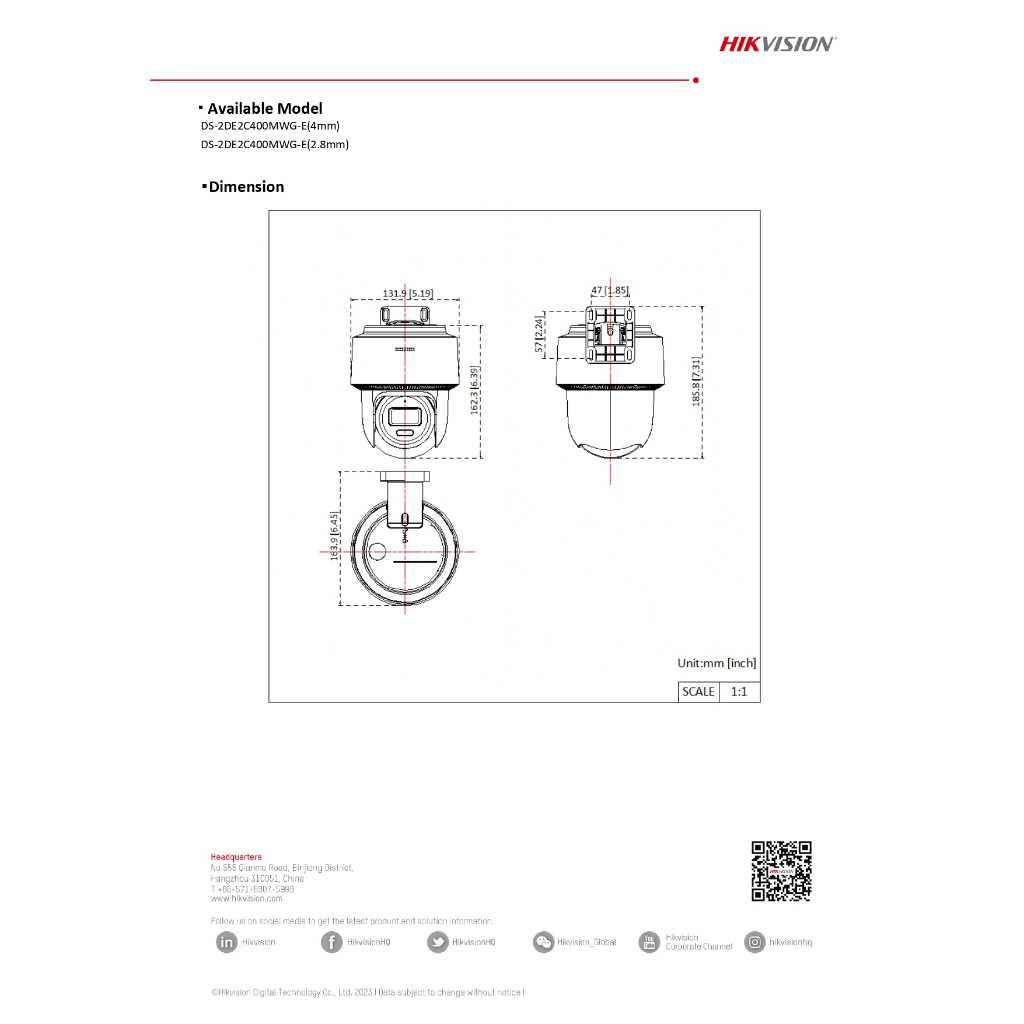 ***ไม่ใช่กล้อง Wi-Fi*** HIKVISION กล้องวงจรปิด IP 4MP คุยโต้ตอบได้ PAN&TILT DS-2DE2C400MWG-E 2.8mm