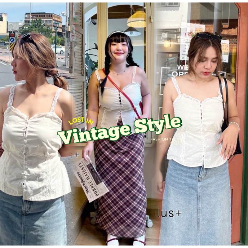 เข้าเพิ่ม พร้อมส่งค่า /WP/เสื้อสายเดี่ยวลูกไม้กระดุมหน้ายาว งานน่ารักมาก :สาวอวบอ้วน plussize อก36-52
