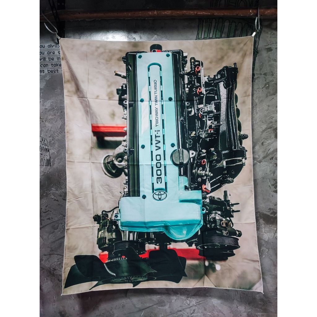 ป้ายผ้าตกแต่ง ผ้าแขวนผนัง ตกแต่งร้าน ตกแต่งห้อง แต่งโรงรถ 2JZ GTE VVTI