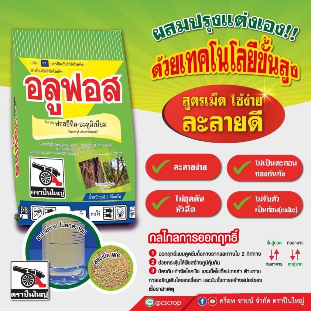 อลูฟอส สารป้องกันกำจัดโรคพืช ดูดซึมทั้งรากและทางใบ พ่นทุก 7-14 วัน ขนาดบรรจุ 1 กิโลกรัม