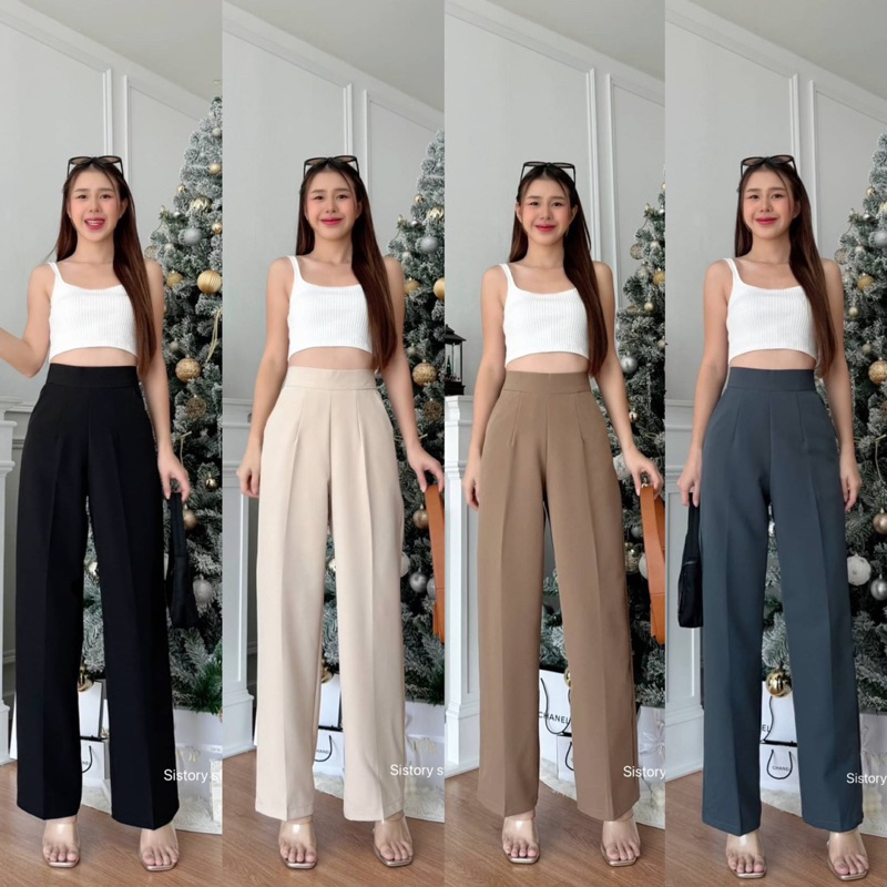 กางเกงขายาวขอบเรียบซิปหลังรุ่นเบสิค ป้ายsistory