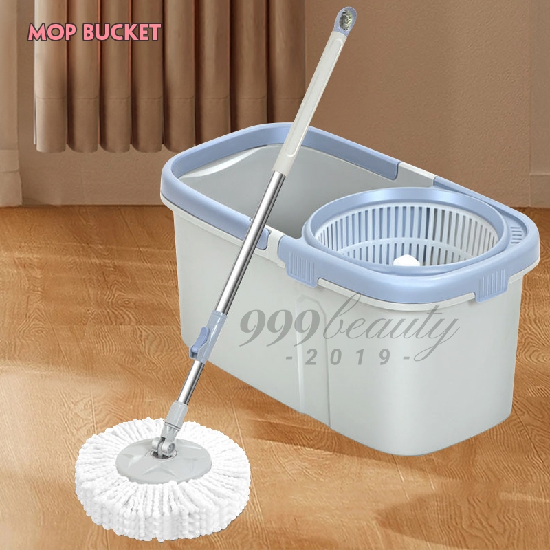 ชุดถังปั่นสแตนเลส + ไม้ถูพื้น ไม้ถูพื้นถังปั่น สปินม็อบ ถังถูพื้น Spin mop ไม้ม็อบ พร้อมผ้า 2 ผืน ไม้ถูพื้นคุณภาพดี J373