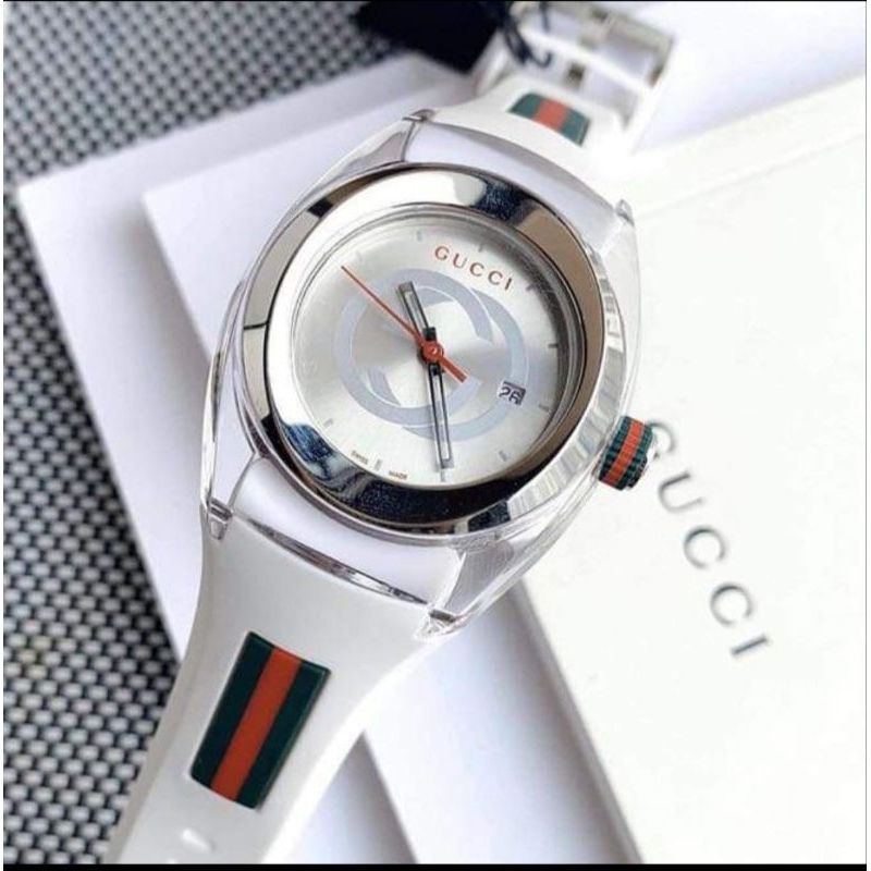 Gucci Sync YA137107A Watch Quartz White 46mm Rubber Strap ของแท้ 💯