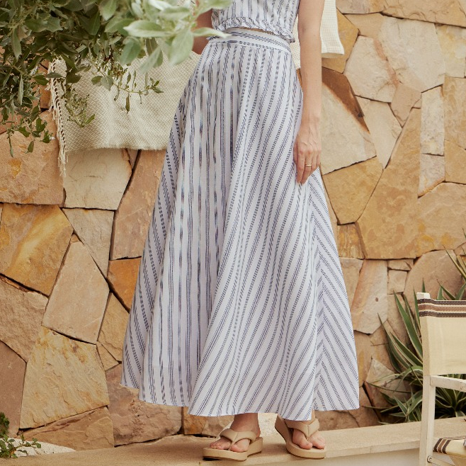lookbookbeachclub seashell skirt navy stripe