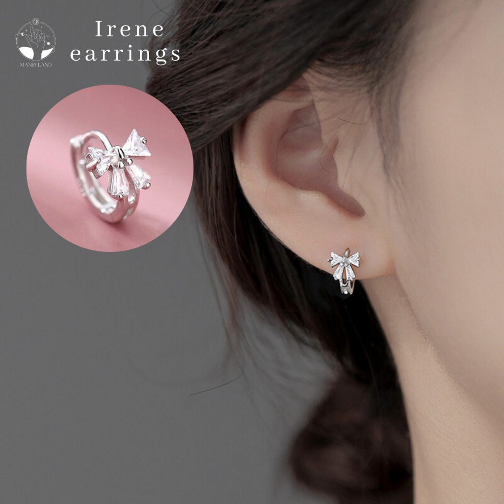MNL💗ต่างหูแบบห่วง Irene โบว์เพชรน่ารัก เครื่องประดับผู้หญิง แฟชั่นเงินแท้ ไม่ลอกดำ มินิมอล เกาหลี ของขวัญ วันเกิด